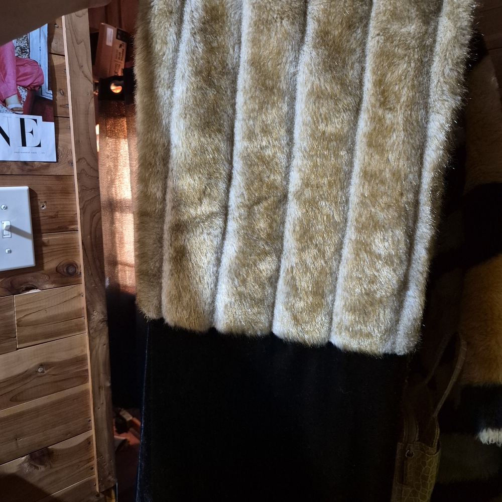 Vintage Black Velvet and Tan Fur Scarf